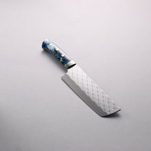  Takeshi Saji SPG STRIX Hammered Migaki Finished Nakiri  165mm White Blue Black Acrylic Handle - Seisuke Knife