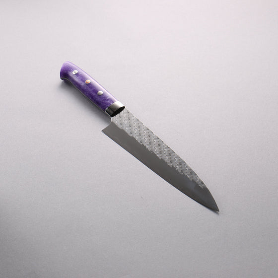 Takeshi Saji SPG STRIX Hammered Migaki Finished Gyuto  210mm Purple and White Marble Acrylic Handle - Seisuke Knife