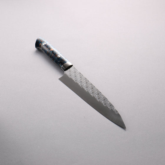 Takeshi Saji SPG STRIX Hammered Migaki Finished Gyuto  210mm White Blue Brown Acrylic Handle - Seisuke Knife