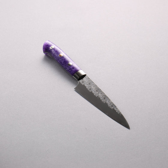 Takeshi Saji SPG STRIX Hammered Migaki Finished Petty-Utility  130mm Purple and White Marble Acrylic Handle - Seisuke Knife