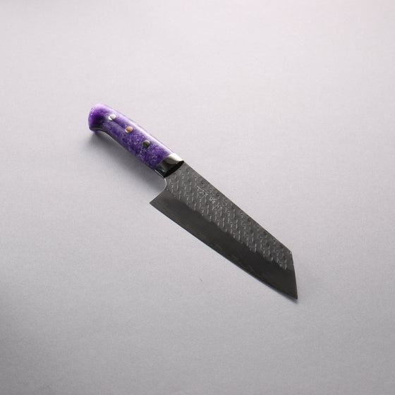 Takeshi Saji SPG STRIX Hammered Migaki Finished Bunka  180mm Purple and White Marble Acrylic Handle - Seisuke Knife