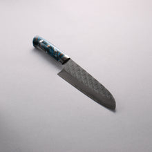  Takeshi Saji SPG STRIX Hammered Migaki Finished Santoku  180mm White Blue Brown Acrylic Handle - Seisuke Knife