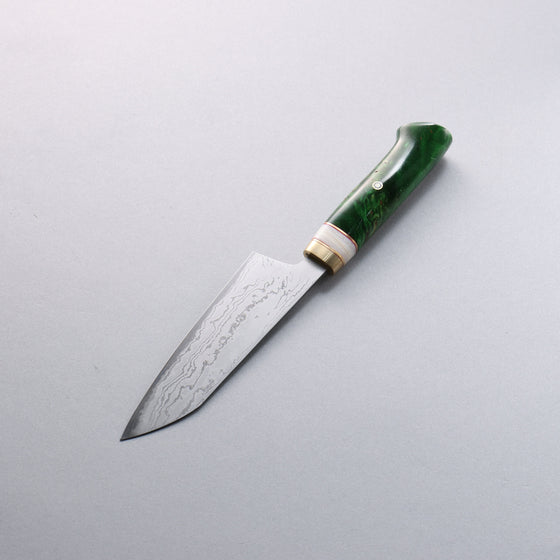 Daisuke Nishida White Steel No.1 Damascus Small Santoku  150mm Green Marble Acrylic Handle - Seisuke Knife