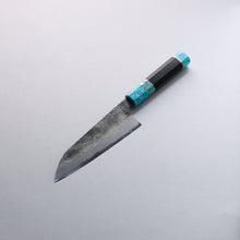  Daisuke Nishida White Steel No.1 Hammered Santoku  165mm Rosewood with Siver Rngs and Blue turquoise Ferrule and End Cap Handle - Seisuke Knife