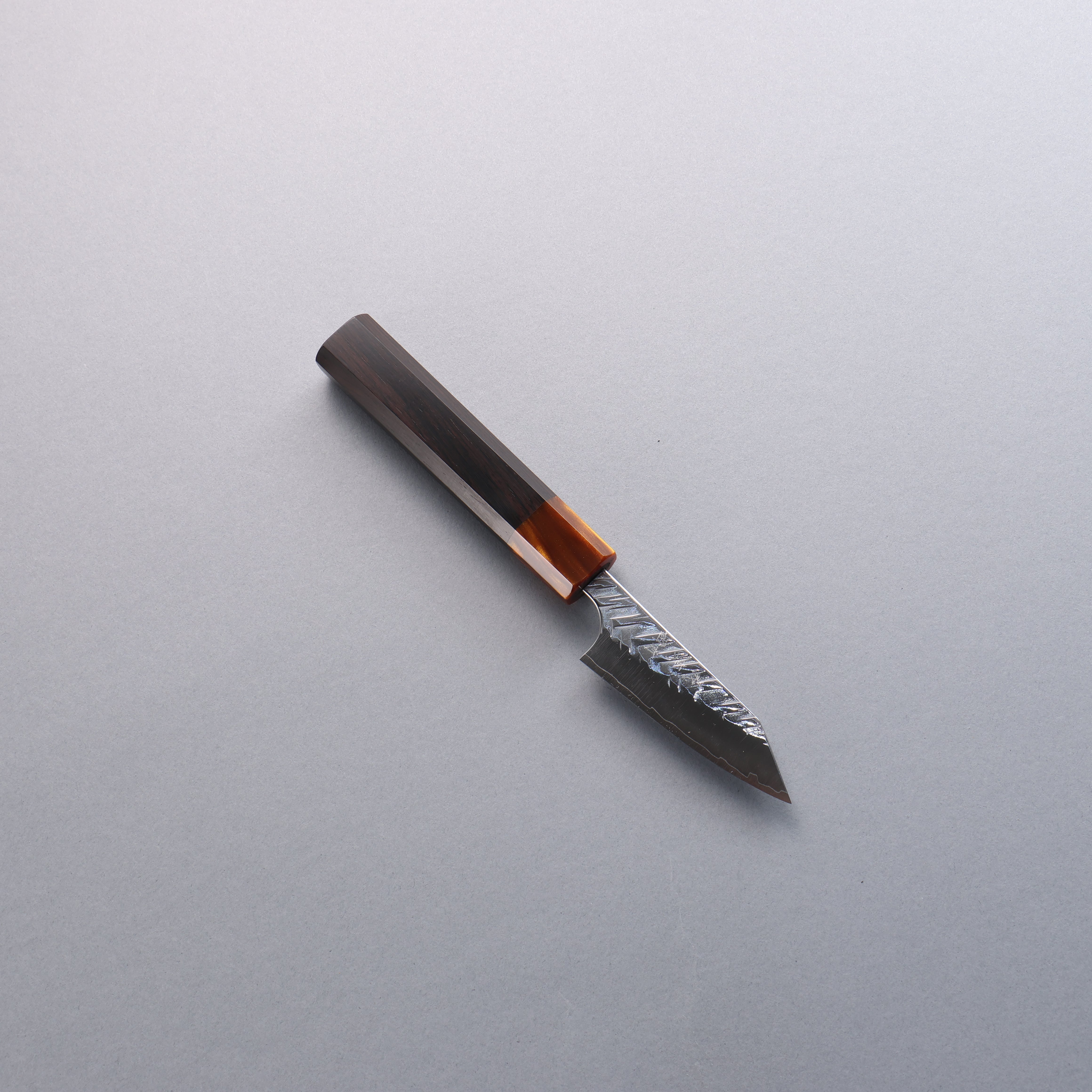 Yoshimi Kato SPG STRIX V-Hammered Kiritsuke Paring 80mm Ebony Wood & Orange Resin Handle - Seisuke Knife