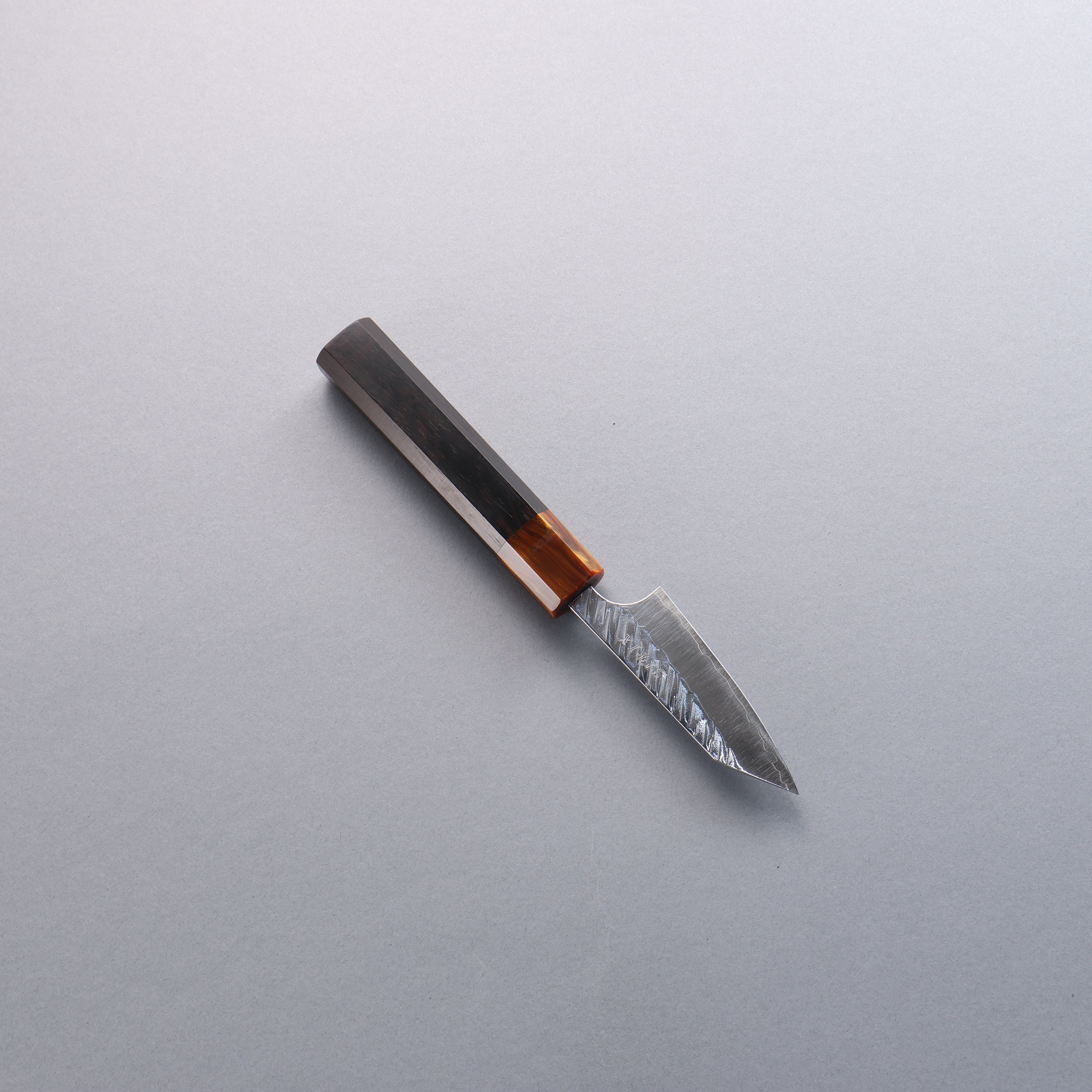 Yoshimi Kato SPG STRIX V-Hammered Kiritsuke Paring 80mm Ebony Wood & Orange Resin Handle - Seisuke Knife