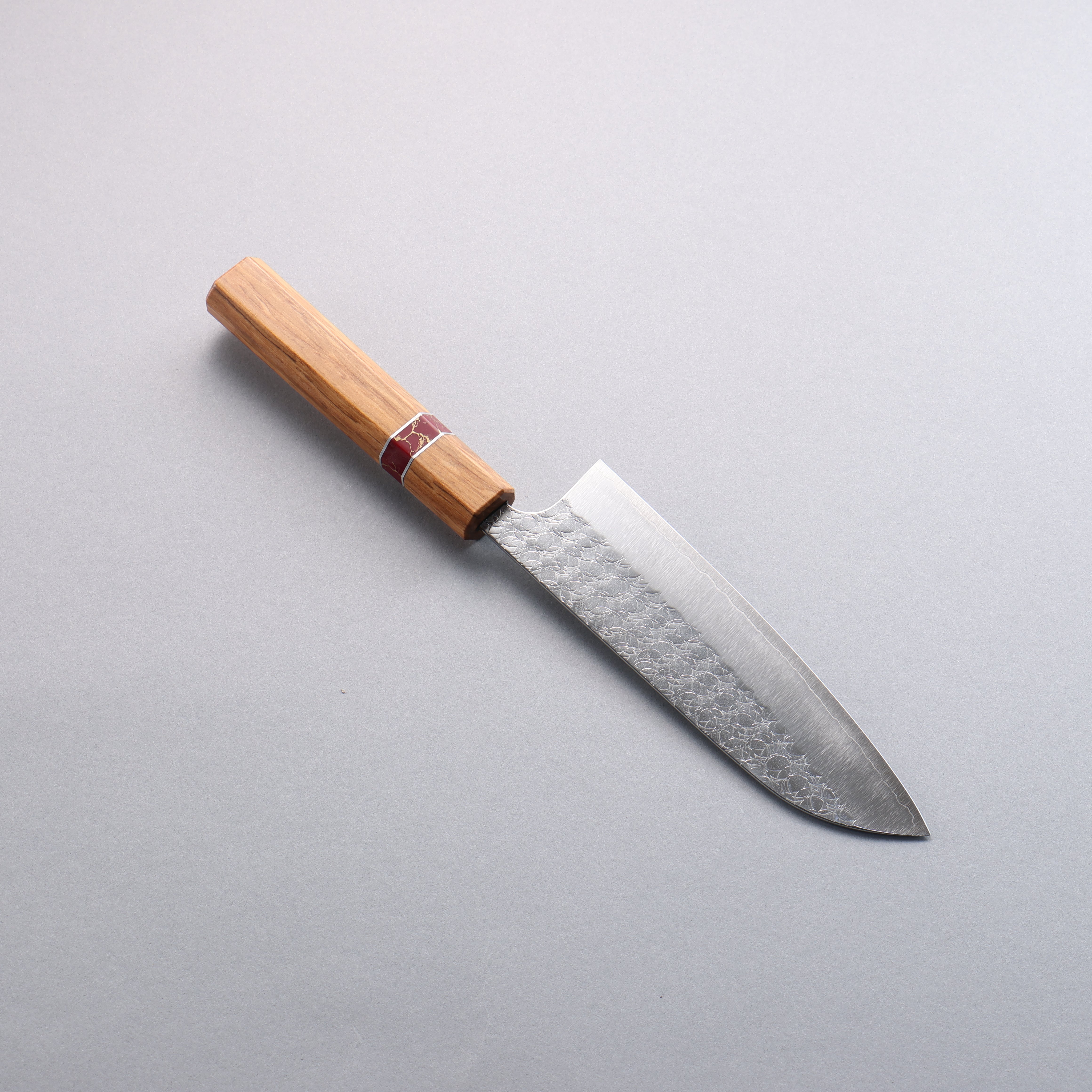 Yoshimi Kato Minamo SG2 Hammered Santoku  170mm Olive (Red Turquoise Ring) Handle - Seisuke Knife