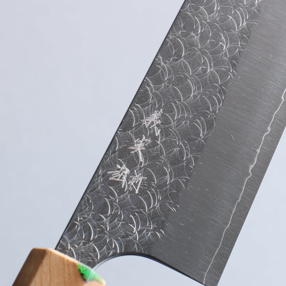 Yoshimi Kato Minamo SG2 Hammered Kiritsuke Gyuto  210mm Olive Tree and Green Resin Handle - Seisuke Knife