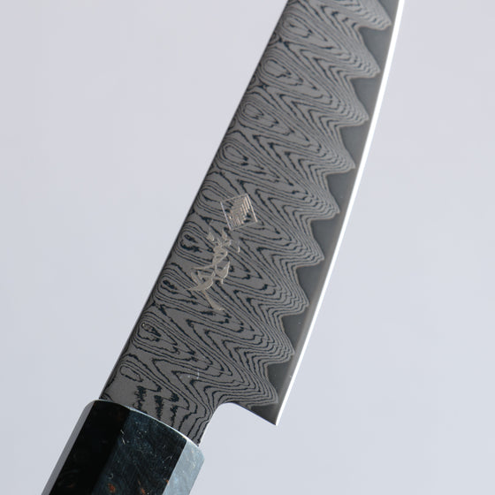 Kanjyo VG10 Damascus Migaki Finished Petty-Utility  105mm Dark Blue Stabilized Wood Handle - Seisuke Knife