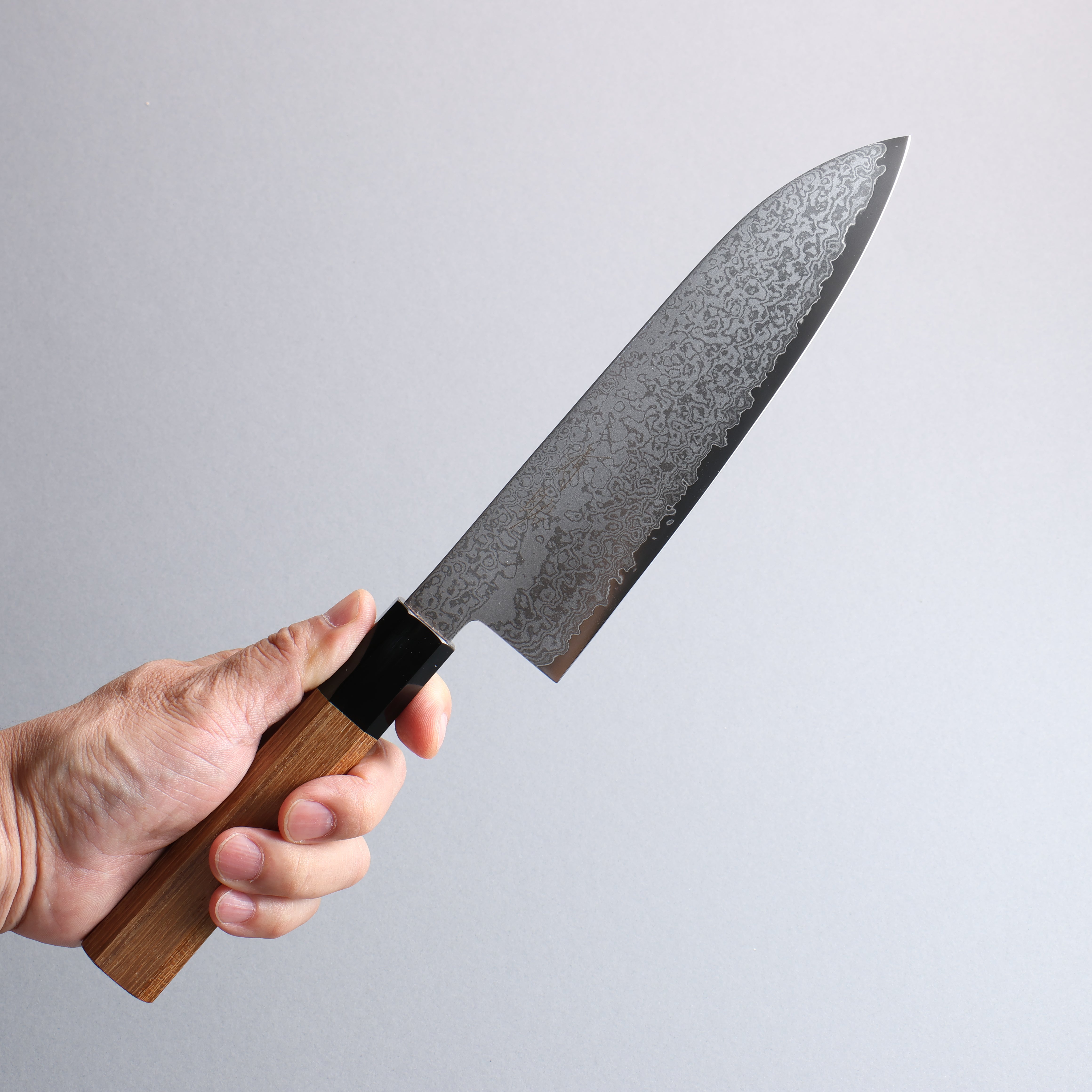 Seisuke VG10 Damascus Santoku 180mm Teak (ferrule: Black Water Buffalo Horn) Handle - Seisuke Knife
