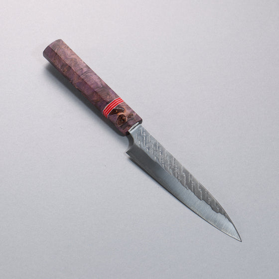 Takeshi Saji SPG STRIX Hammered Migaki Finished Petty-Utility  130mm Purple Stabilized Wood (with Red and White Ring) Handle - Seisuke Knife