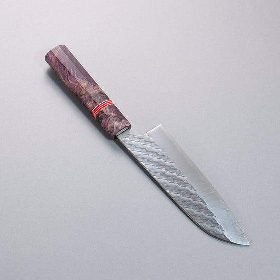 Takeshi Saji SPG STRIX Hammered Migaki Finished Santoku  165mm Purple Stabilized Wood (with Red and White Ring) Handle - Seisuke Knife