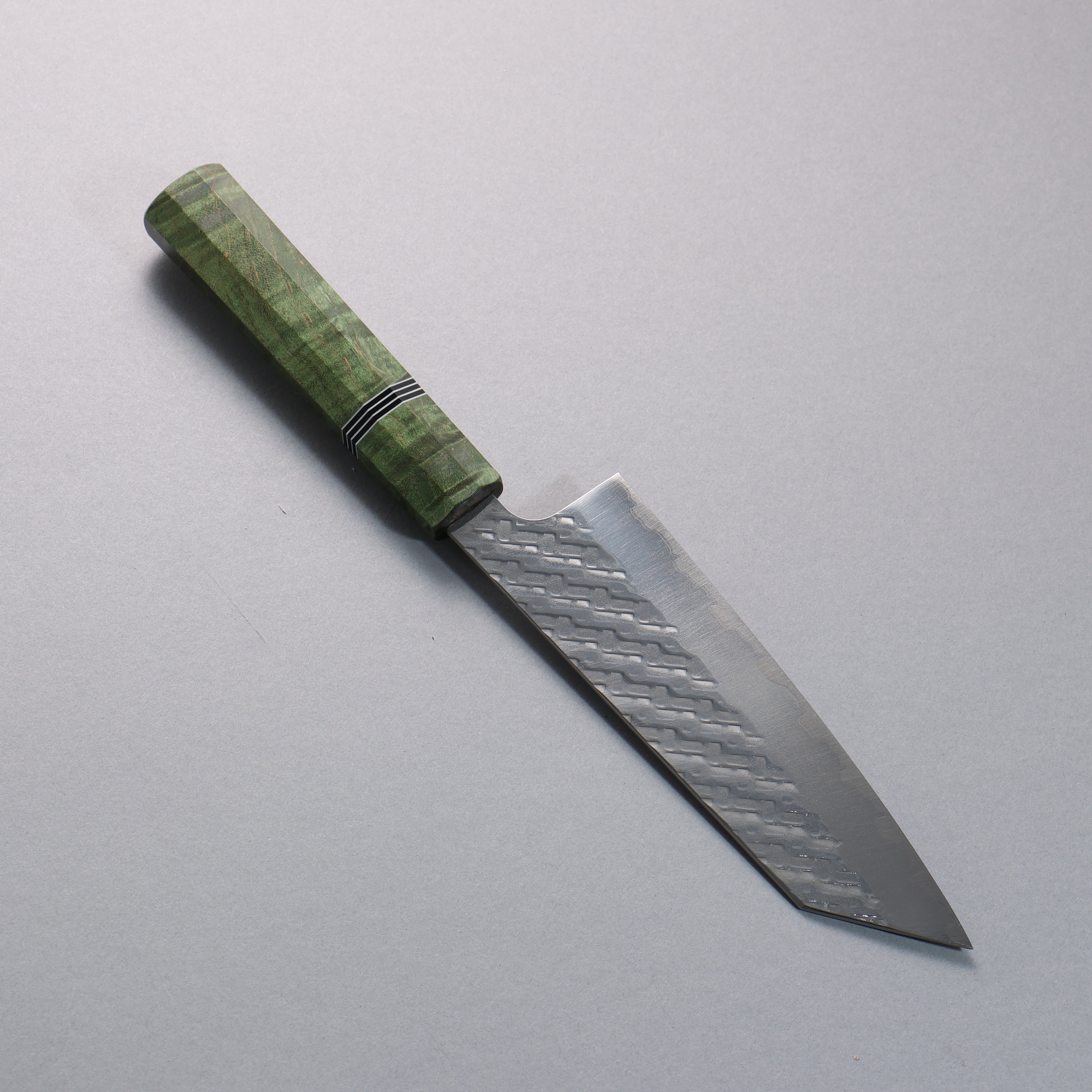 Takeshi Saji SPG STRIX Hammered Migaki Finished Bunka  165mm Green Stabilized Wood (with Black and White Ring) Handle - Seisuke Knife