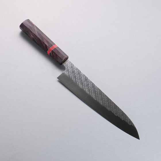 Takeshi Saji SPG STRIX Hammered Migaki Finished Gyuto  210mm Purple Stabilized Wood (with Red and White Ring) Handle - Seisuke Knife