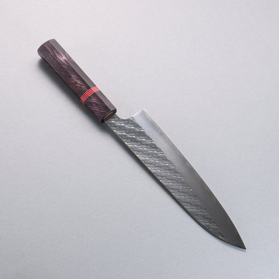 Takeshi Saji SPG STRIX Hammered Migaki Finished Gyuto  210mm Purple Stabilized Wood (with Red and White Ring) Handle - Seisuke Knife