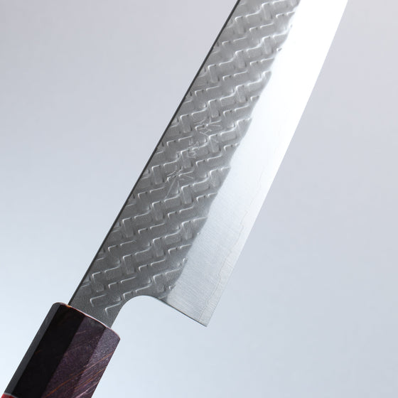 Takeshi Saji SPG STRIX Hammered Migaki Finished Gyuto  210mm Purple Stabilized Wood (with Red and White Ring) Handle - Seisuke Knife