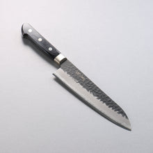  Seisuke Blue Super Hammered Black Finished Santoku  180mm Black Pakka wood Handle - Seisuke Knife