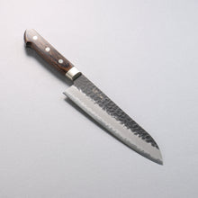  Seisuke Blue Super Hammered Black Finished Santoku  180mm Brown Pakka wood Handle - Seisuke Knife