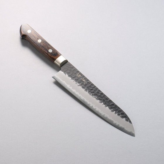 Seisuke Blue Super Hammered Black Finished Santoku  180mm Brown Pakka wood Handle - Seisuke Knife