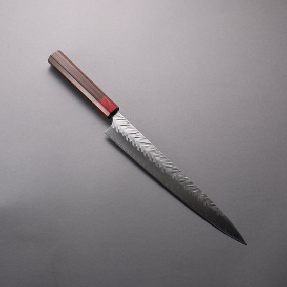 Yoshimi Kato SPG STRIX Hammered (V) Sujihiki  270mm Rosewood (ferrule: Red Pakka wood) Handle - Seisuke Knife