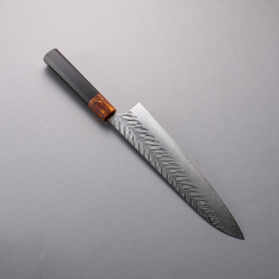 Yoshimi Kato SPG STRIX Hammered (V) Gyuto  240mm Ebony (ferrule: Orange Resin) Handle - Seisuke Knife