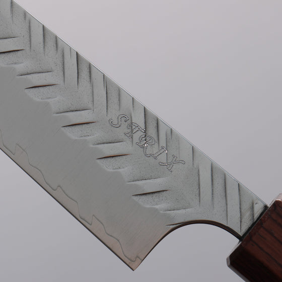 Yoshimi Kato SPG STRIX Hammered (V) Kiritsuke Petty-Utility  150mm Rosewood (Red Turquoise Ring) Handle - Seisuke Knife