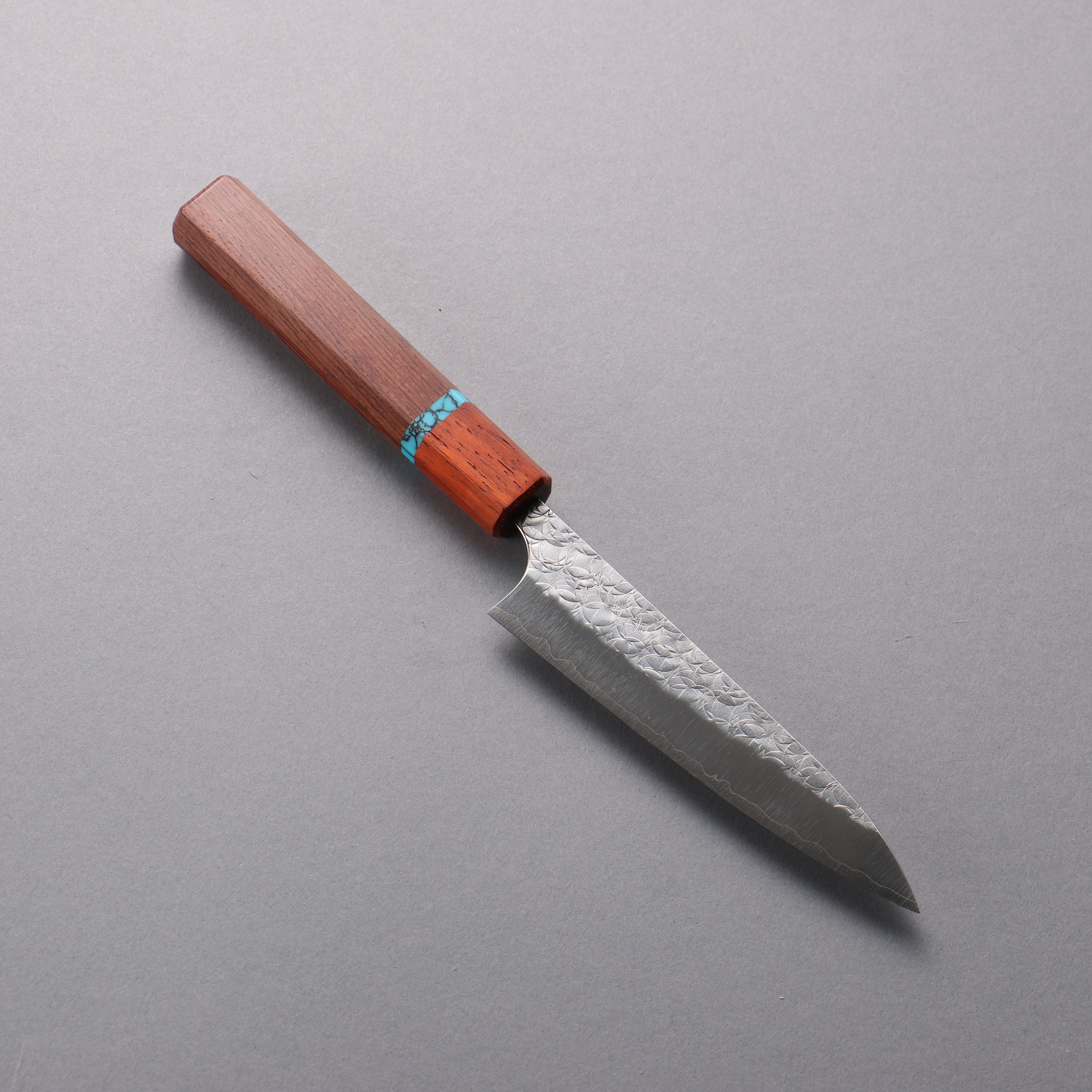 Yoshimi Kato Minamo SG2 Hammered Petty-Utility  120mm Rosewood (Turquoise Ring) Handle - Seisuke Knife