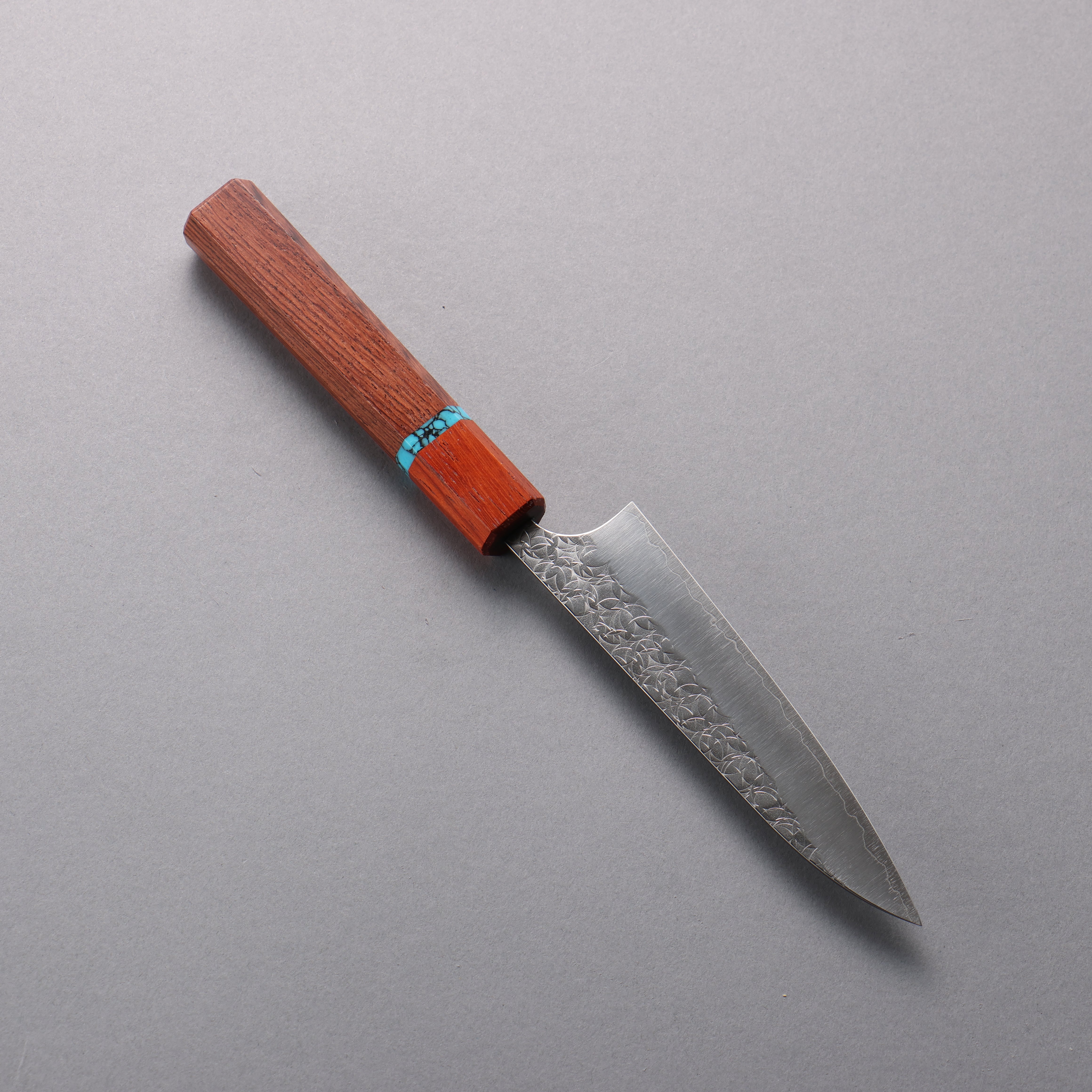 Yoshimi Kato Minamo SG2 Hammered Petty-Utility  120mm Rosewood (Turquoise Ring) Handle - Seisuke Knife