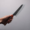 Yoshimi Kato Blue Super Hammered (V) Black Finished Bunka  170mm Rosewood (Turquoise Ring) Handle - Seisuke Knife - Slide 4
