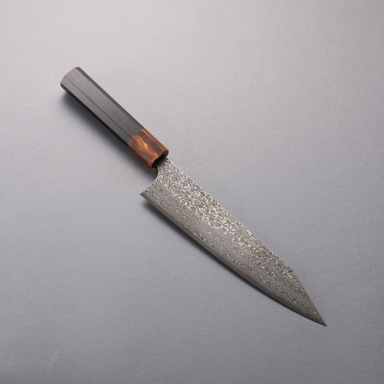 Yoshimi Kato VG10 Black Damascus Kiritsuke Gyuto  210mm Ebony (ferrule: Orange Resin) Handle - Seisuke Knife