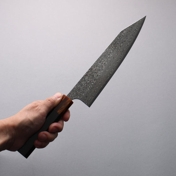 Yoshimi Kato VG10 Black Damascus Kiritsuke Gyuto  210mm Ebony (ferrule: Orange Resin) Handle - Seisuke Knife