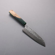  Yoshimi Kato SG2 Damascus Migaki Finished Santoku  170mm Olive Tree and Green Resin Handle - Seisuke Knife