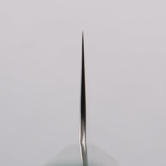 Yoshimi Kato SG2 Damascus Migaki Finished Santoku  170mm Olive Tree and Green Resin Handle - Seisuke Knife