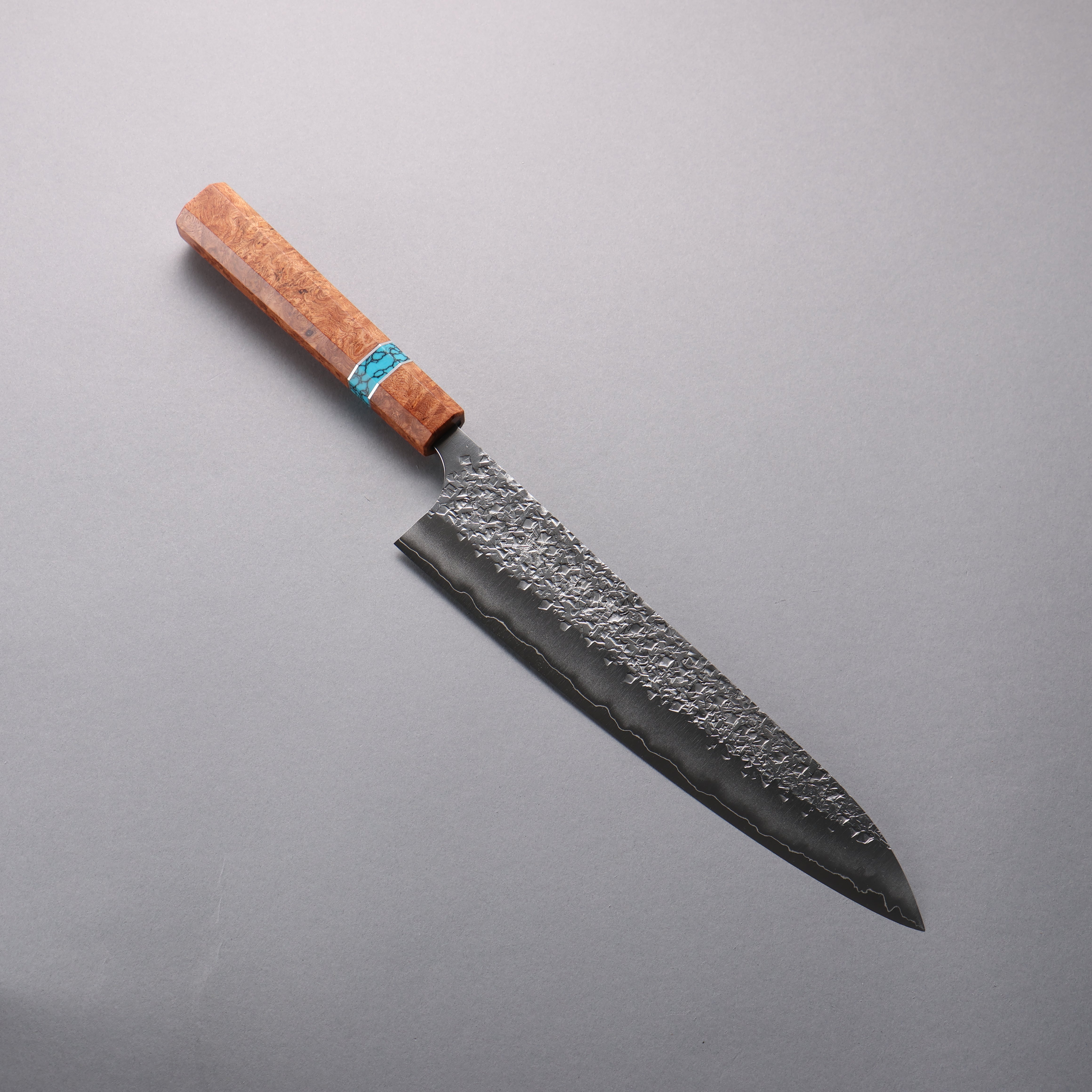 Yu Kurosaki Shizuku SG2 Hammered Gyuto  240mm Chinese Quince Burl (Turquoise Ring) Handle - Seisuke Knife