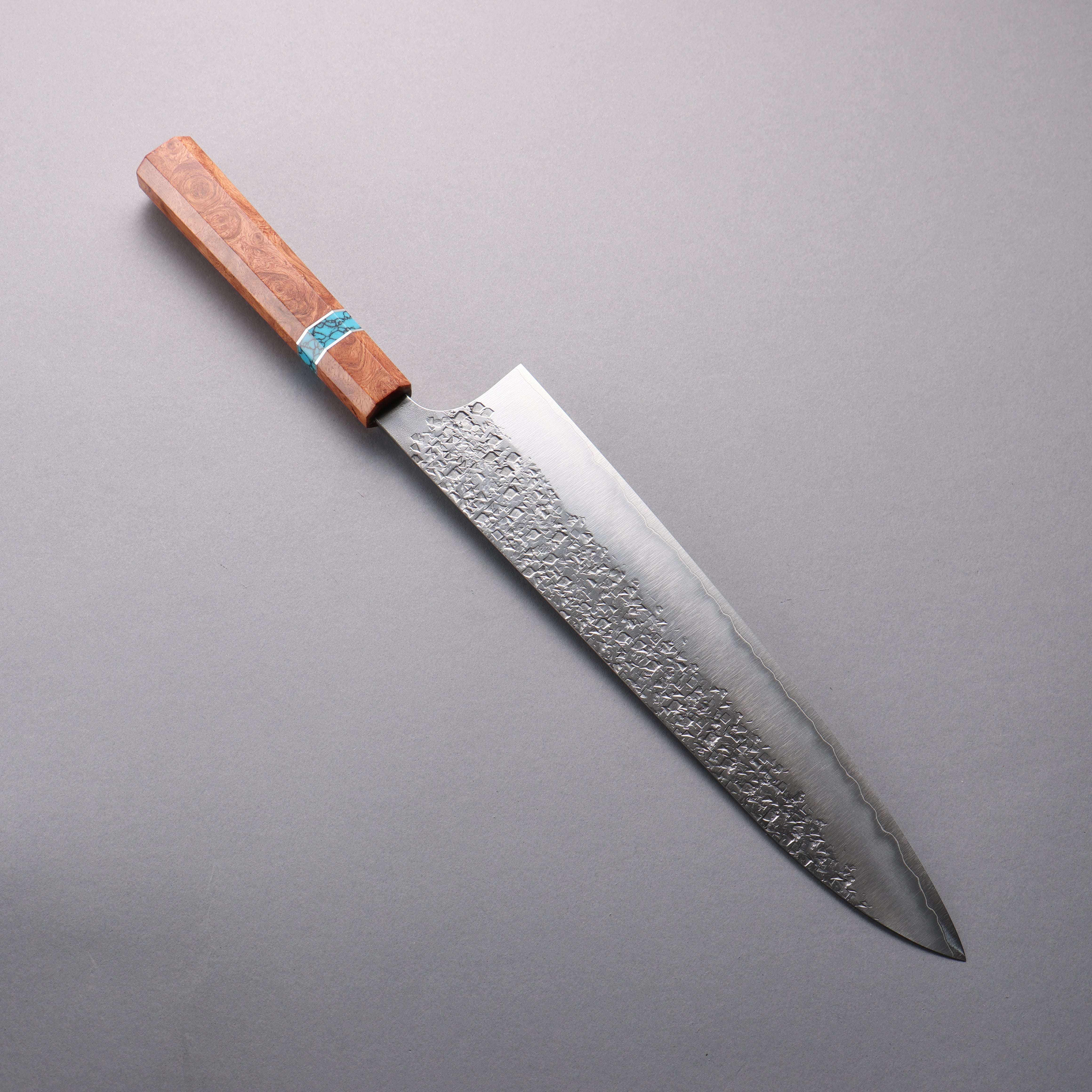 Yu Kurosaki Shizuku SG2 Hammered Gyuto  270mm Chinese Quince Burl (Turquoise Ring) Handle - Seisuke Knife