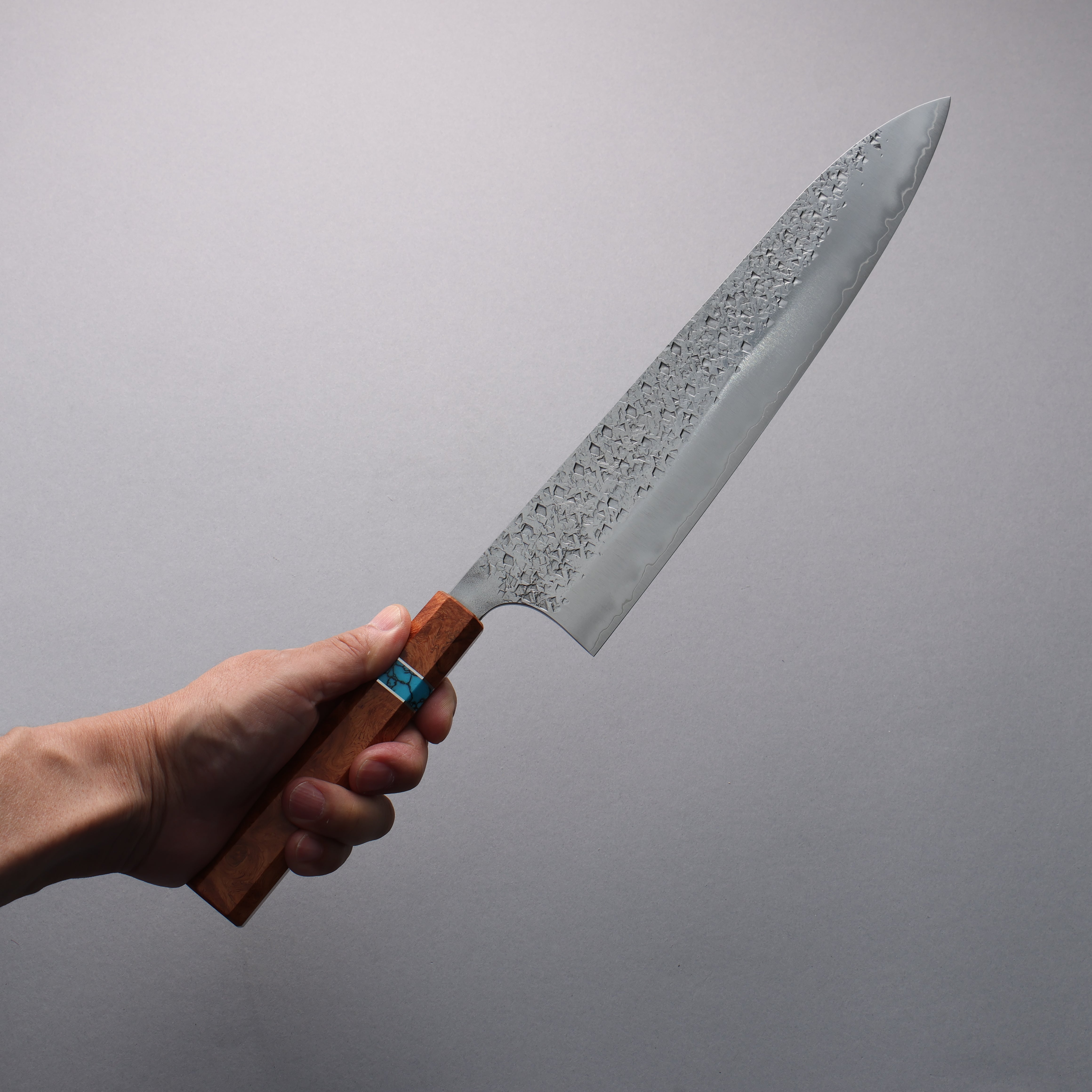 Yu Kurosaki Shizuku SG2 Hammered Gyuto  270mm Chinese Quince Burl (Turquoise Ring) Handle - Seisuke Knife