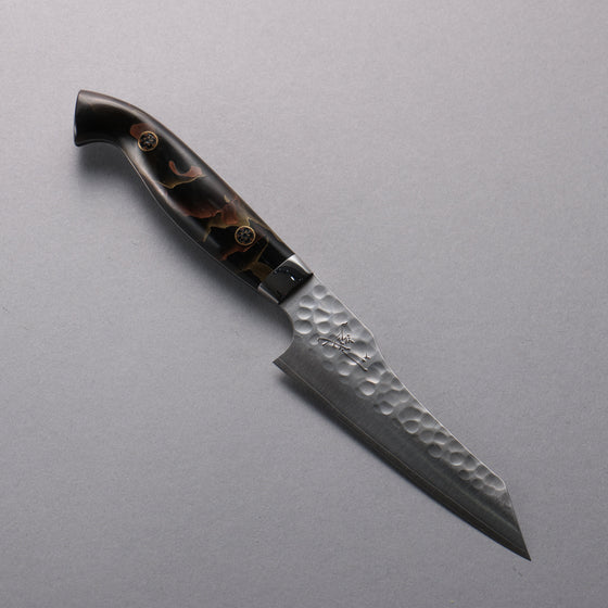 Yuto Kawagoe VG10 Hammered Migaki Finished Kiritsuke Petty-Utility  125mm Brown Acrylic Handle - Seisuke Knife
