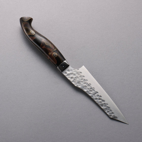Yuto Kawagoe VG10 Hammered Migaki Finished Kiritsuke Petty-Utility  125mm Brown Acrylic Handle - Seisuke Knife