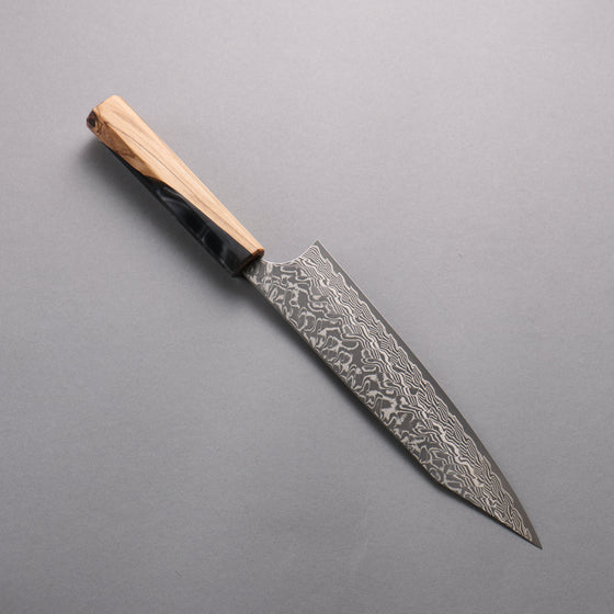 Yoshimi Kato SG2 Black Damascus Kiritsuke Gyuto  210mm Olive Tree and Black/White Marble Resin Handle - Seisuke Knife