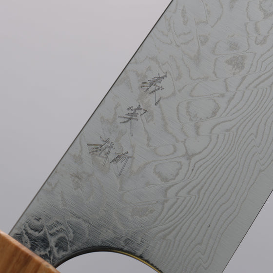 Yoshimi Kato SG2 Damascus Migaki Finished Gyuto  210mm Olive Tree and Green Resin Handle - Seisuke Knife