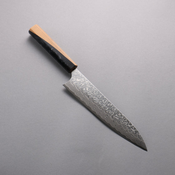 Yoshimi Kato SG2 Damascus Migaki Finished Gyuto  210mm Olive Tree and Black/White Marble Resin Handle - Seisuke Knife