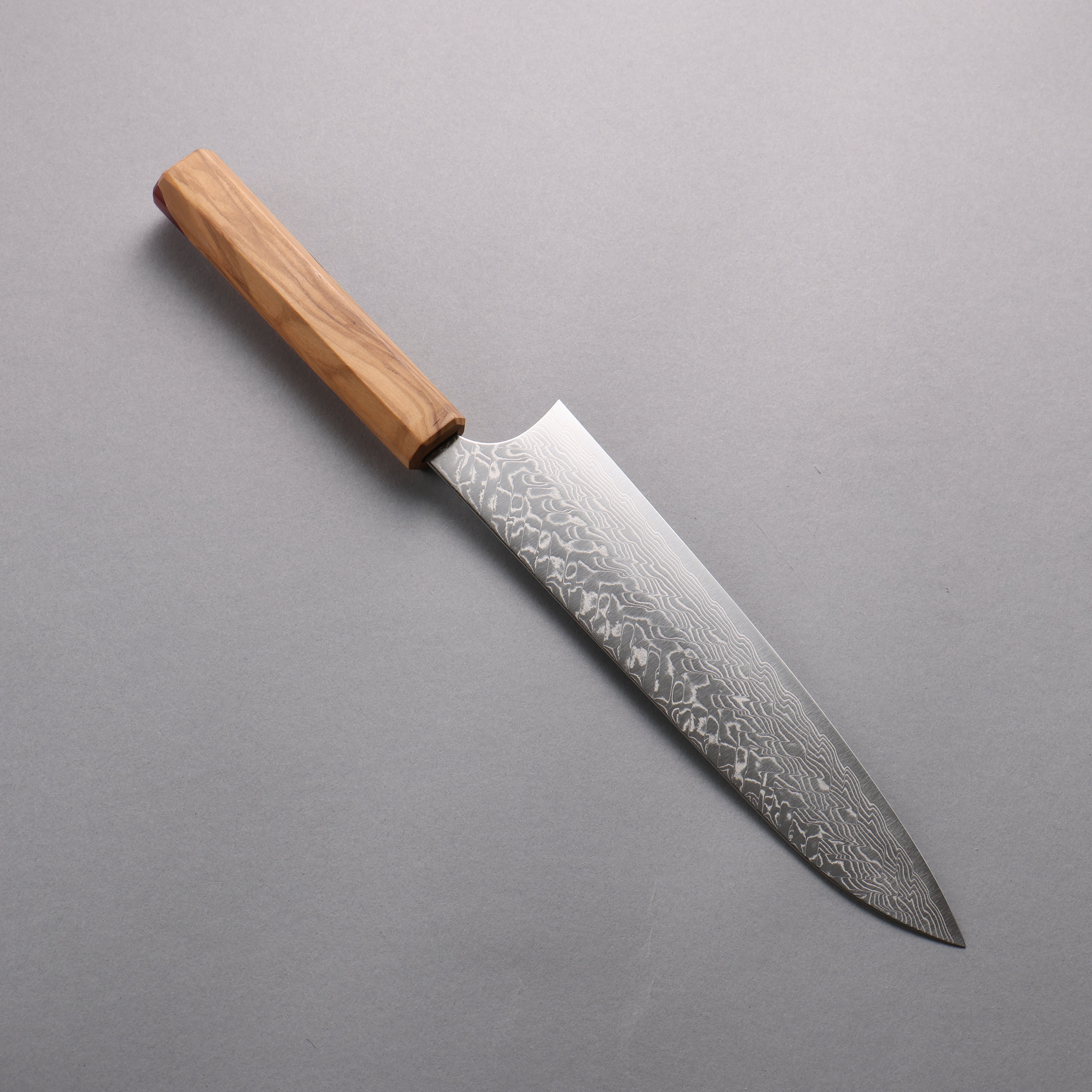 Yoshimi Kato SG2 Damascus Migaki Finished Gyuto  210mm Olive Tree and Red Resin Handle - Seisuke Knife