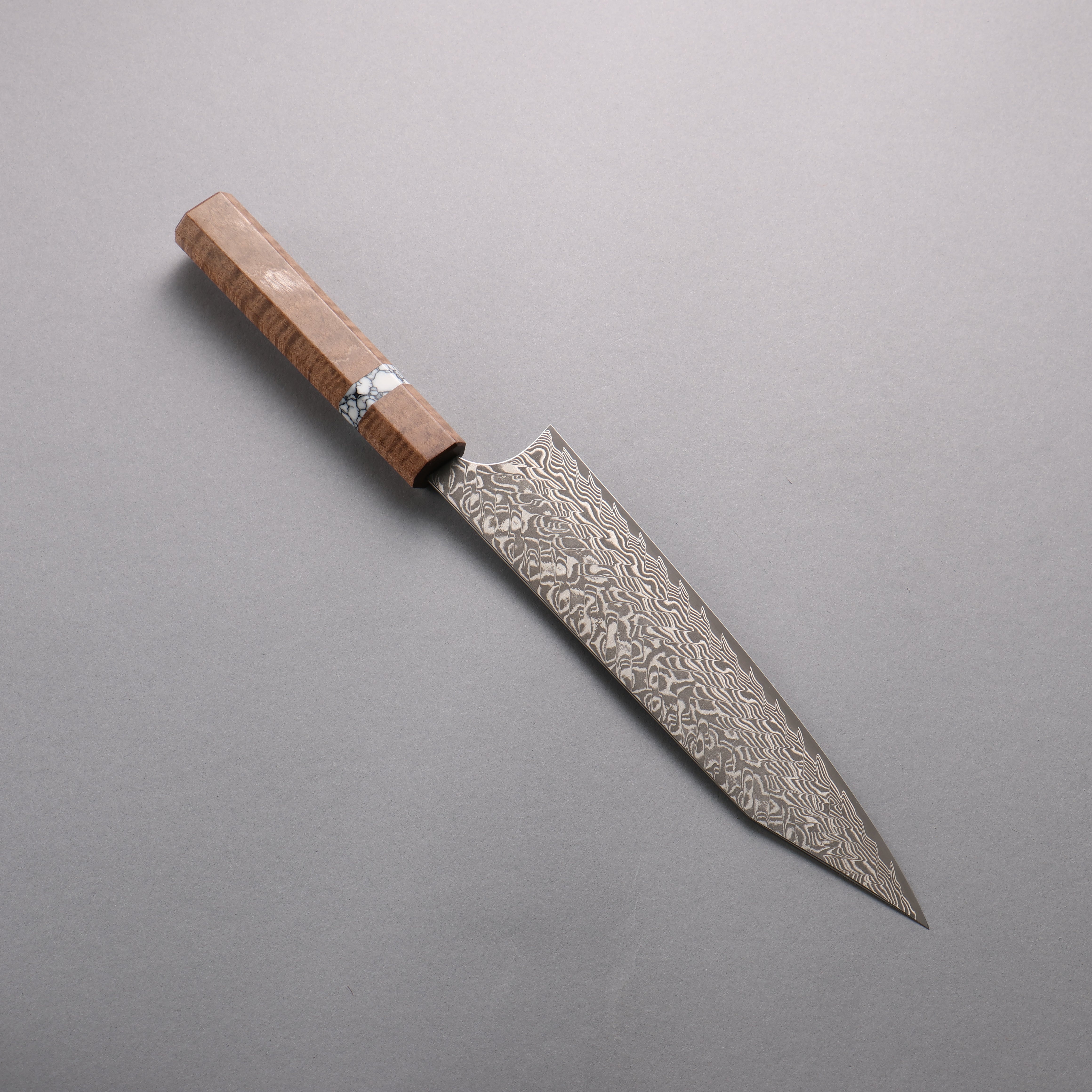 Yoshimi Kato SG2 Black Damascus Kiritsuke Gyuto  210mm Brown Stabilized Wood (White turquoise Ring) Handle - Seisuke Knife