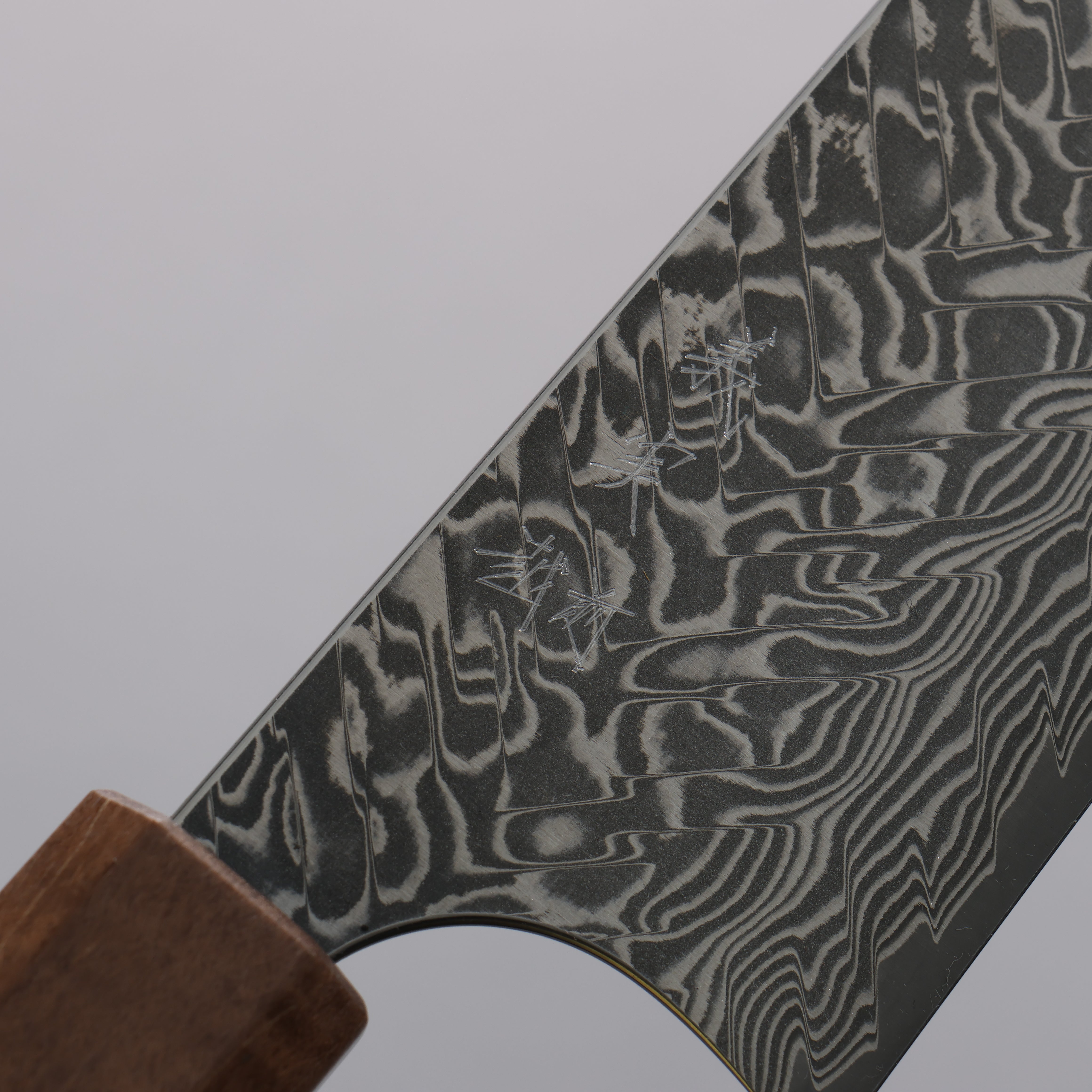 Yoshimi Kato SG2 Black Damascus Kiritsuke Gyuto  210mm Brown Stabilized Wood (White turquoise Ring) Handle - Seisuke Knife