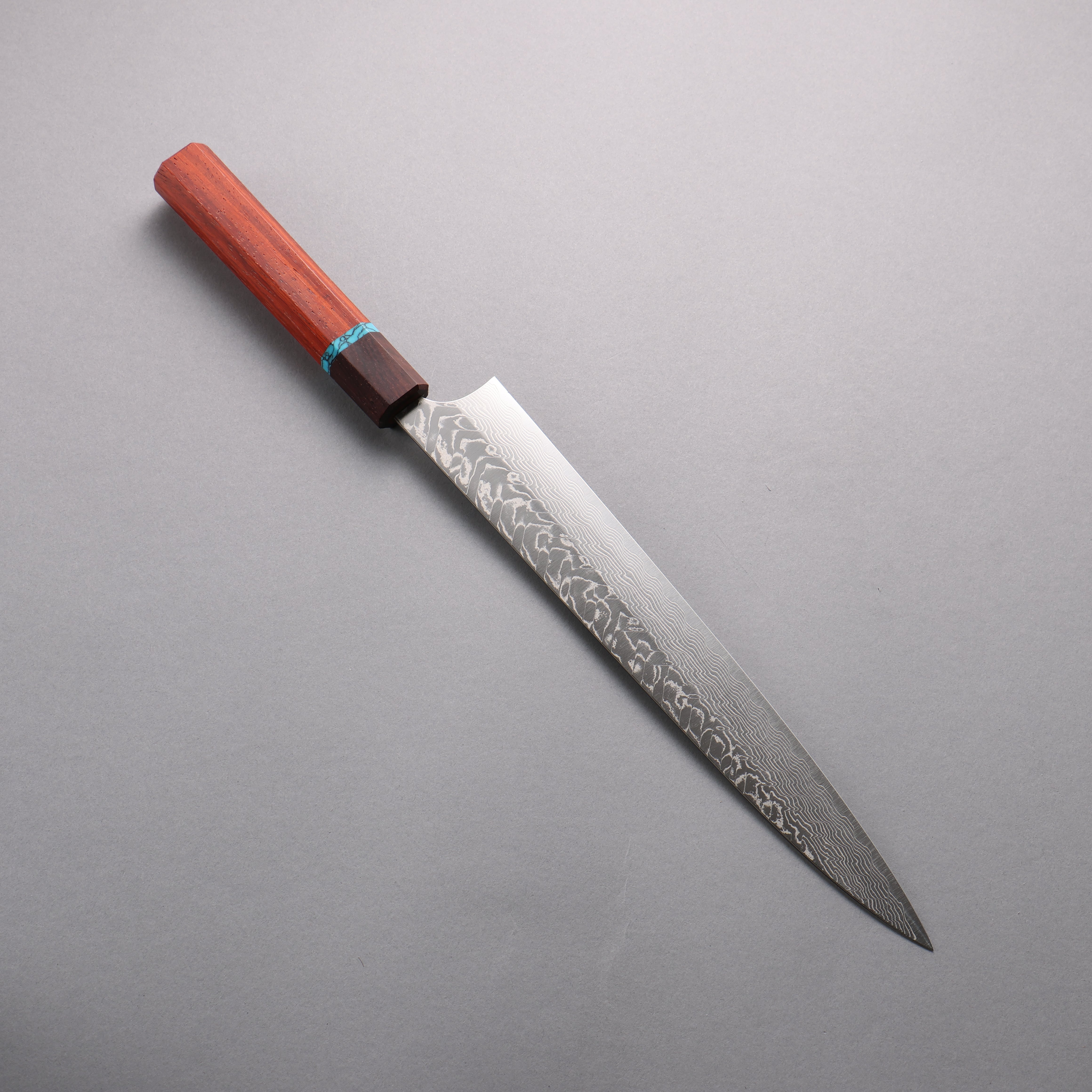 Yoshimi Kato SG2 Damascus Migaki Polish Finish Sujihiki  270mm Padoauk(Turquoise Ring) Handle - Seisuke Knife