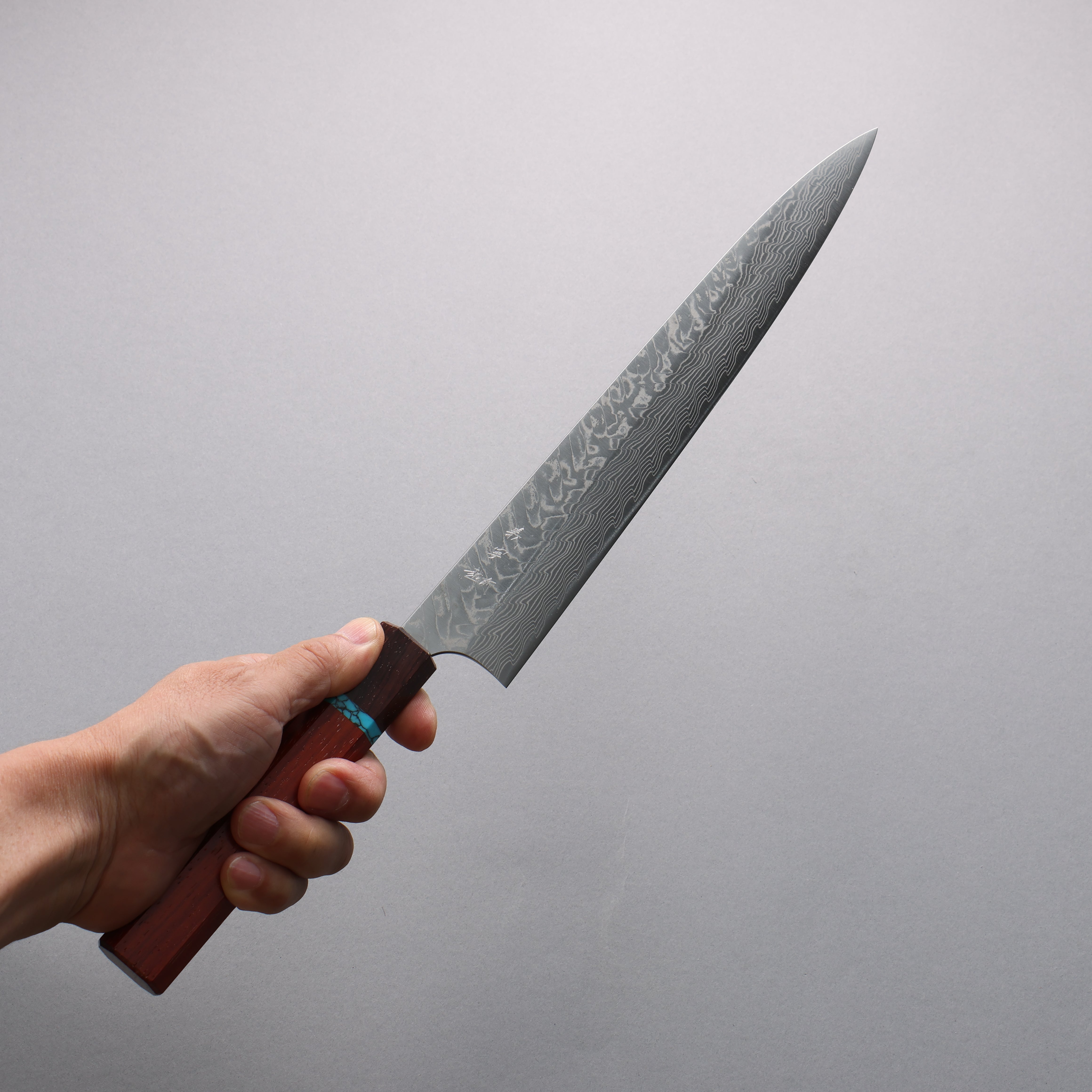 Yoshimi Kato SG2 Damascus Migaki Polish Finish Sujihiki  270mm Padoauk(Turquoise Ring) Handle - Seisuke Knife