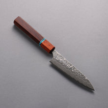  Yoshimi Kato SG2 Damascus Migaki Polish Finish Petty-Utility  120mm Rosewood (Turquoise Ring) Handle - Seisuke Knife