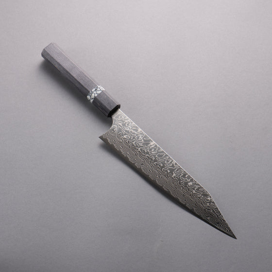 Yoshimi Kato SG2 Damascus Migaki Polish Finish Kiritsuke Gyuto  210mm Gray Stabilized Wood (White turquoise Ring) Handle - Seisuke Knife
