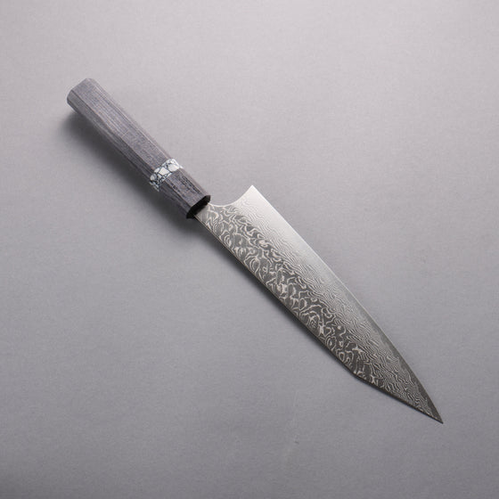 Yoshimi Kato SG2 Damascus Migaki Polish Finish Kiritsuke Gyuto  210mm Gray Stabilized Wood (White turquoise Ring) Handle - Seisuke Knife