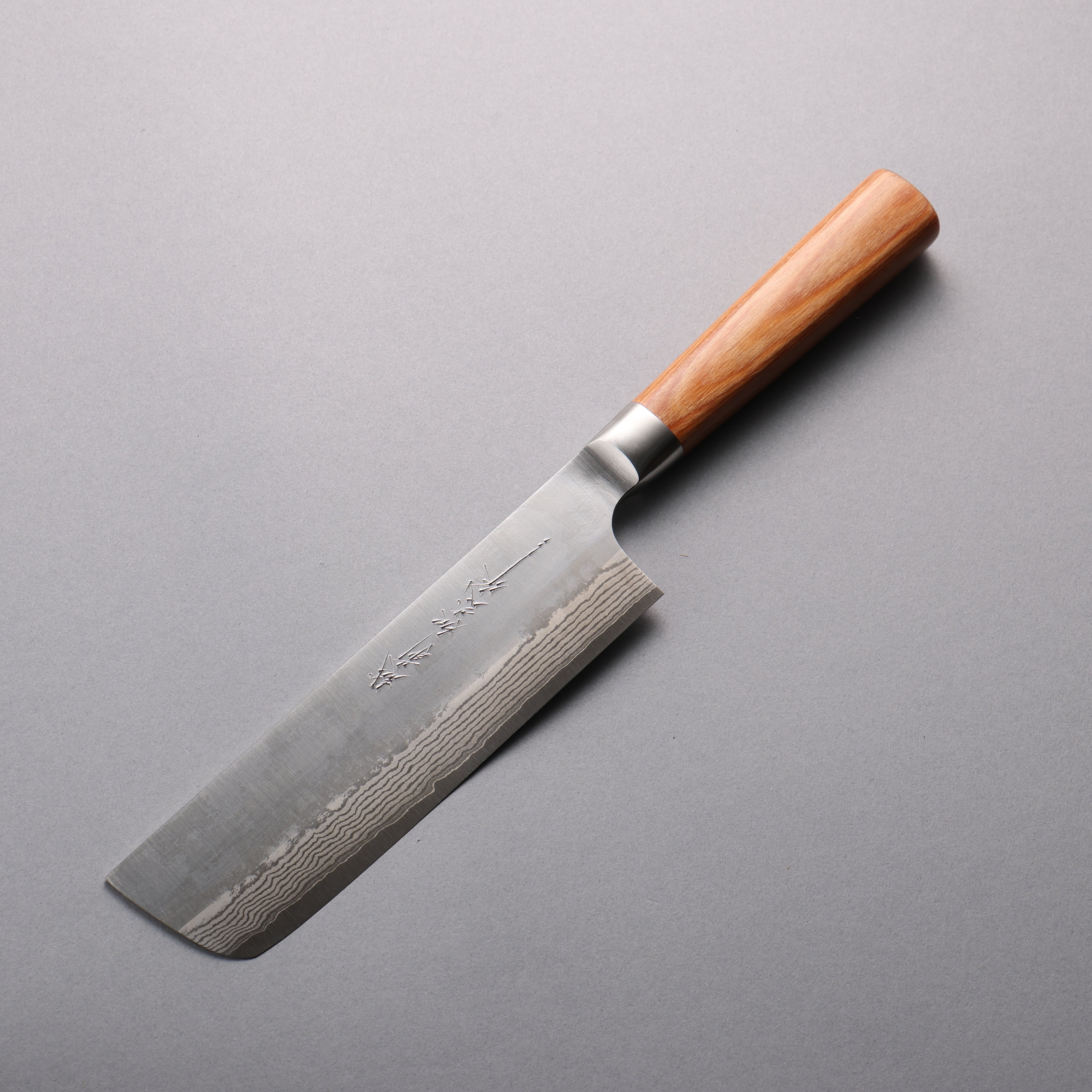 Kamo Hamono VG10 Damascus Nakiri 165mm Brown Pakka wood Handle - Seisuke Knife